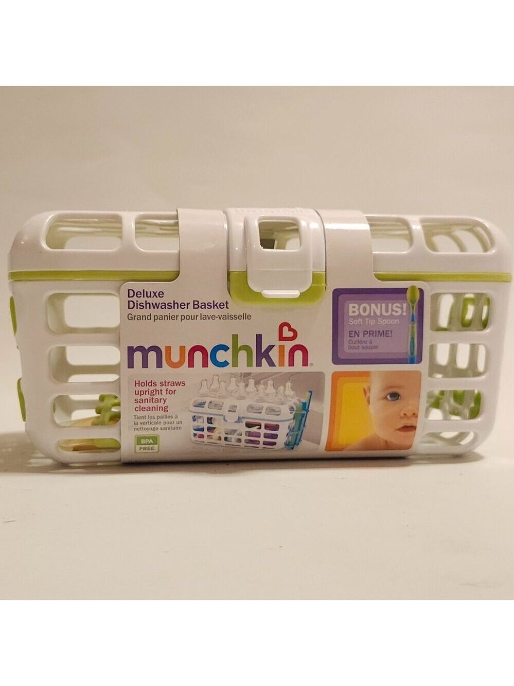 MUNCHKIN Deluxe Dishwasher Basket BNIP Green and White with bonus Spoon